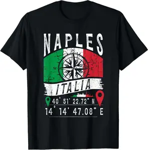 Naples Italy Flag Italia Gps Coordinates Of Naples Italian T-Shirt