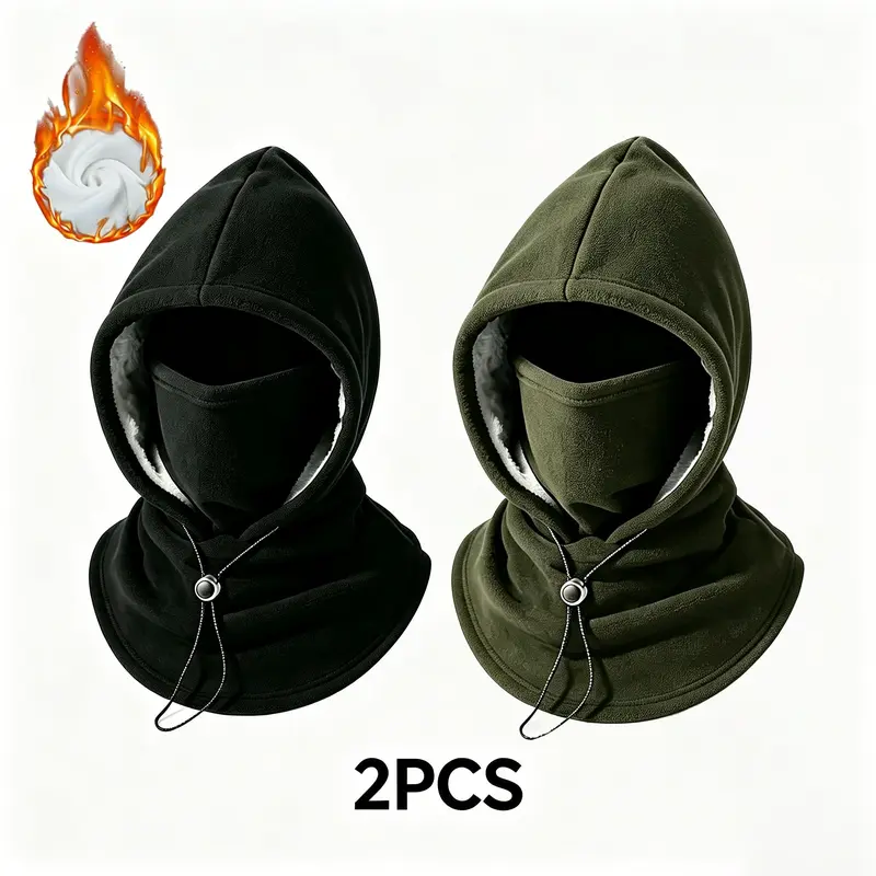 Unisex Youth 2-Piece Thick Flannel Hat Set with Neck Visor & Face Mask, Windproof Sports Accessory for Autumn Winter Outdoor Cycling, Two Pieces