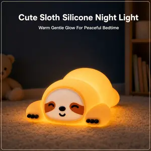 Soft Silicone Cute Sloth Pet Calming Lamp, Tap ControlWarm Night Light, Rechargeable Anxiety Relief SoothingLight for Dog Cat Sleeping,Soft Touch Nightlight,Tap ToWake Lamp