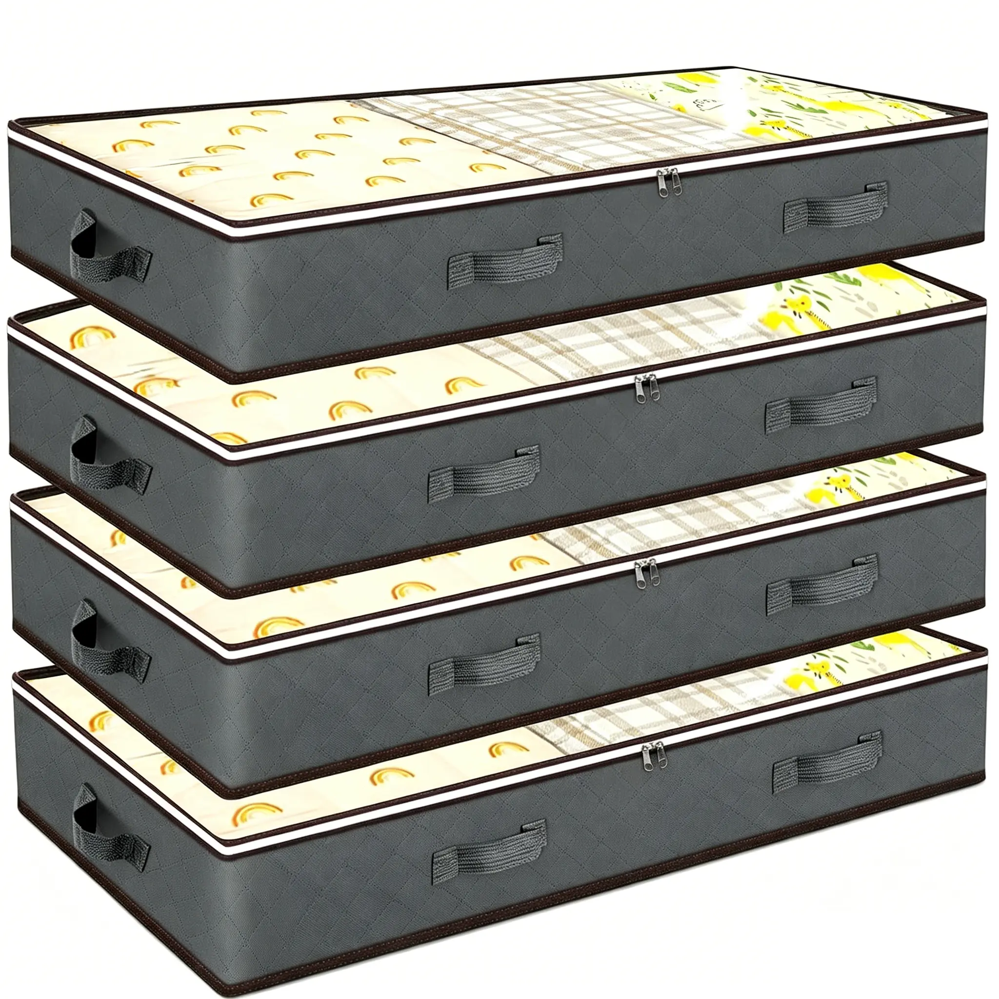 90L Under Bed Storage Containers, Closet Organizers and Storage Bins, Foldable Underbed Storage Bags for Linen Sheets, Blanket, Clothing, Comforter, Sweaters, Pillows, Wrapping Paper Dual Zippers, & Clear Top