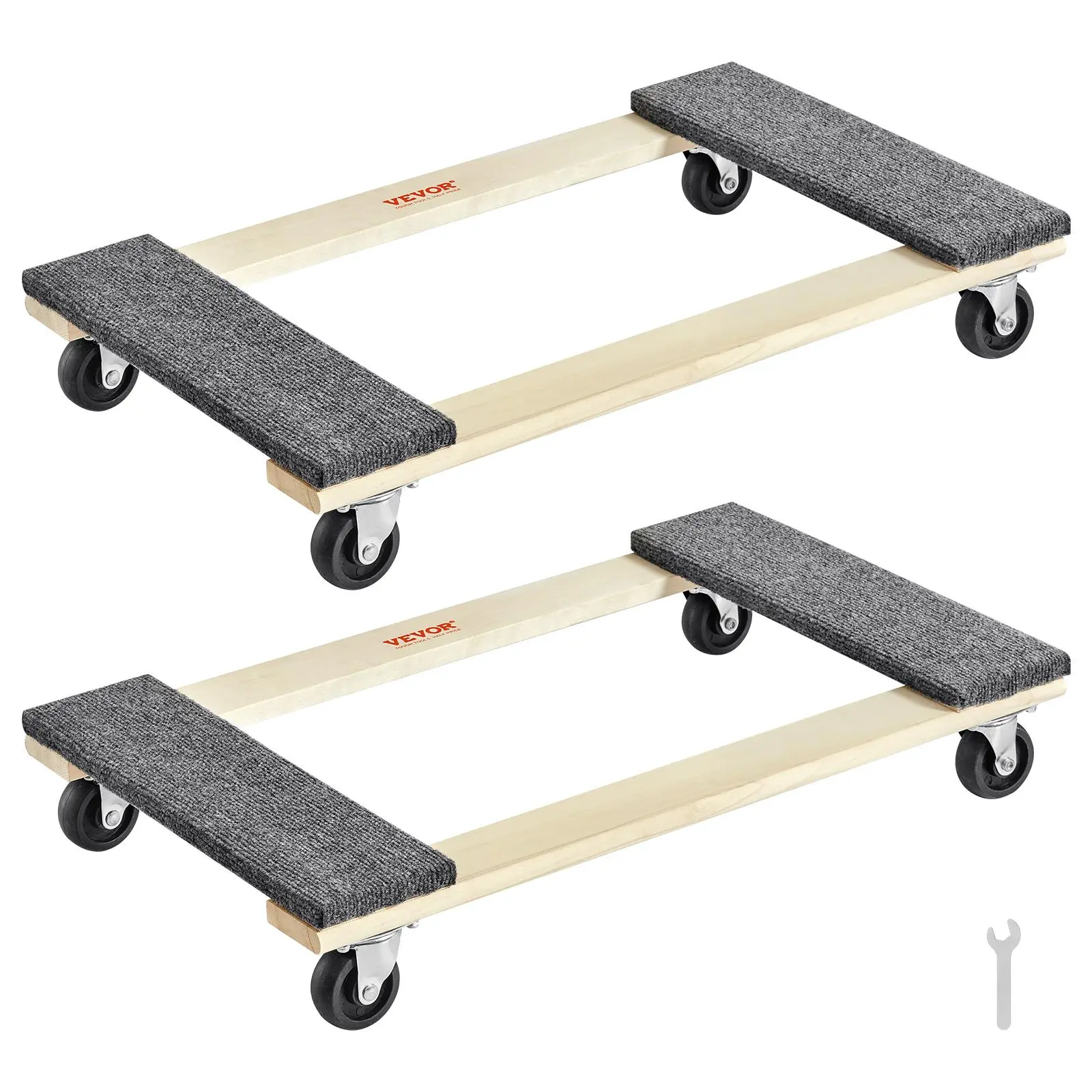 【BackToSchool】VEVOR Furniture Dolly, 1000 lbs Each Load Capacity, 2 Packs, 18" x 30", 8 x 3" PP Swivel Casters, Heavy Duty Hardwood Furniture Moving Dolly, Mover's Dolly, Moving Cart with Wheels for Heavy Furniture