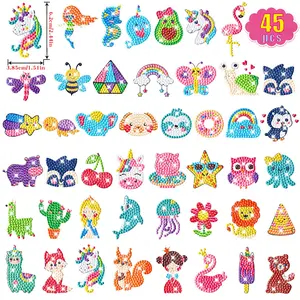 45pcs DIY Diamond Painting Kit with Cartoon Animals and Fruits, Handmade Mosaic Diamond Stickers Gift Set for Arts and Crafts, DIY Kits