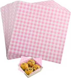 300Pcs 7x7 Inch Pink Waxed Deli Paper Sheets for Food Wrapping, Food Basket Liners for Sandwiches Burgers Treats Wrap Wax Papers Gingham