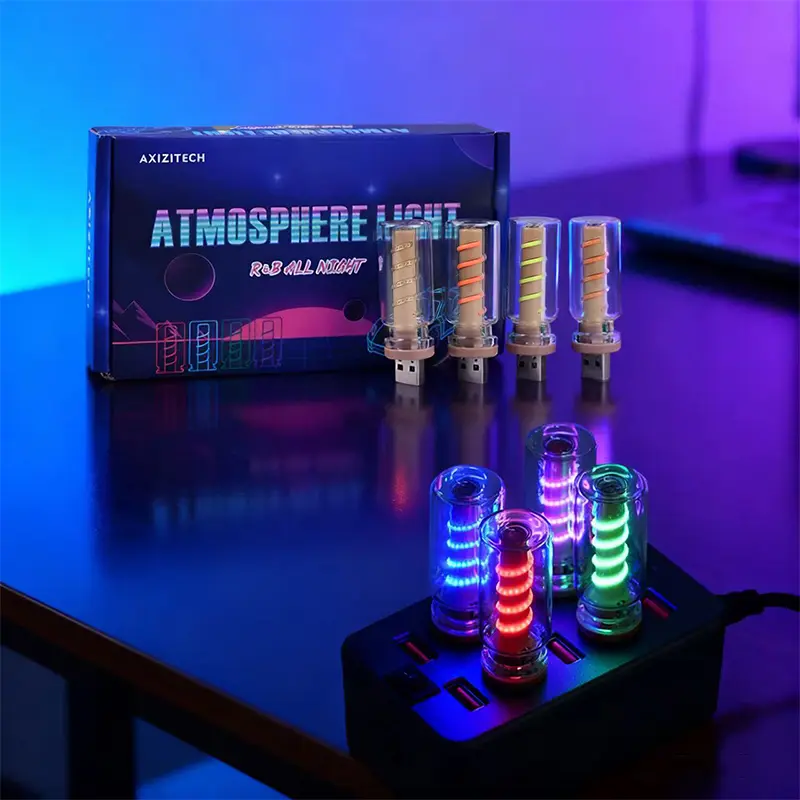 AXIZITECH 2025 Upgrade Vintage Aesthetic USB Touch Control Dimmable Energy-Efficient LED Filament Night Light - Portable Plug & Play Glass Body, Modern Tech, 4Color Mood Glow, Giftbox Ready, Thoughtful Gift-Ready for Teens' Bedroom (Home Decor)