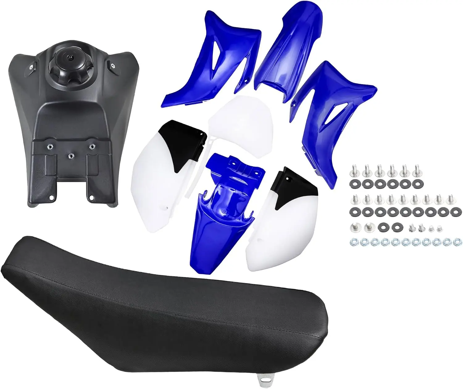 Complete Plastics Fairing Body Kit with Fuel Tank, Seat & Bolts for TTR110 TTR110E TTR 110 SSR125TR SSR140 SSR170 Pit Dirt Bike – ABS Fender Side Shrouds + Gas Tank + Seat Full Restoration Set (Blue)