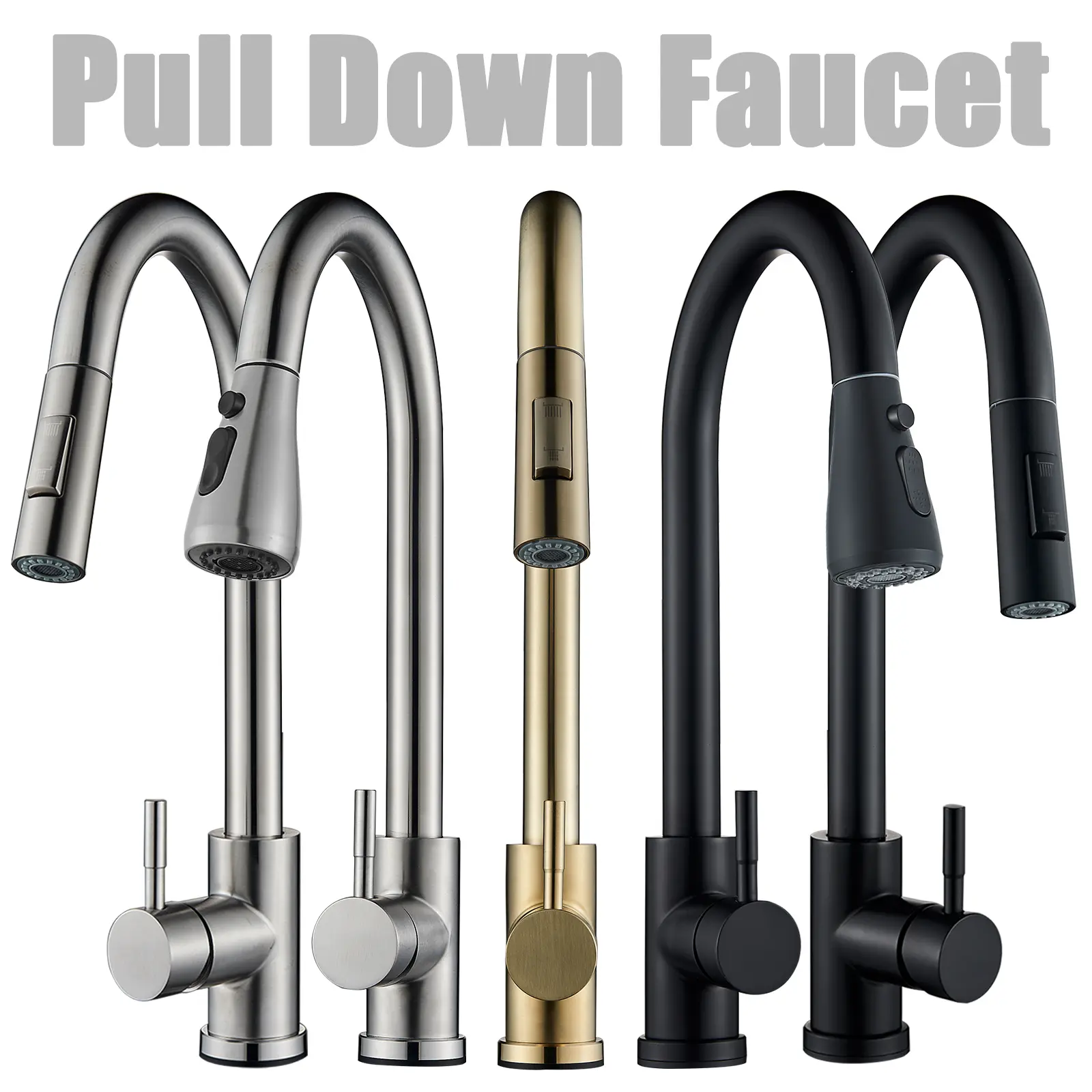 Senlesen Kitchen Faucets with Pull Down Sprayer, High Arc Single Handle Stainless Steel Sink Faucet 1 or 3 Hole, Suitable for Farmhouse Camper Laundry Rv Bar