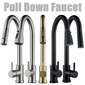 Senlesen Kitchen Faucets with Pull Down Sprayer, High Arc Single Handle Stainless Steel Sink Faucet 1 or 3 Hole, Suitable for Farmhouse Camper Laundry Rv Bar