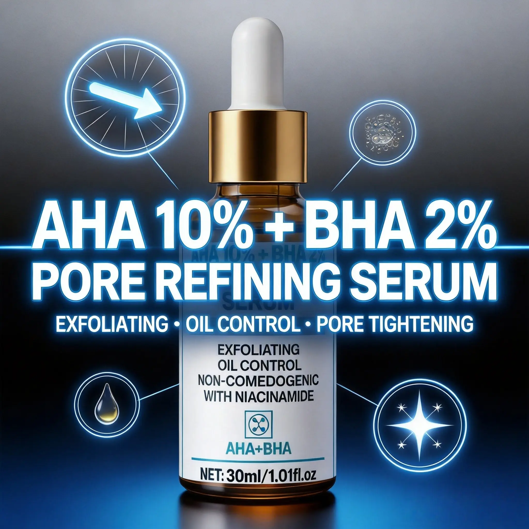 Aha+bha+niacinamide Trio Essence, Oil Control, Pore Minimization, Exfoliating, Suitable for Combination Skin, Blackheads, Sensitive Skin, Gentle Exfoliating Serum