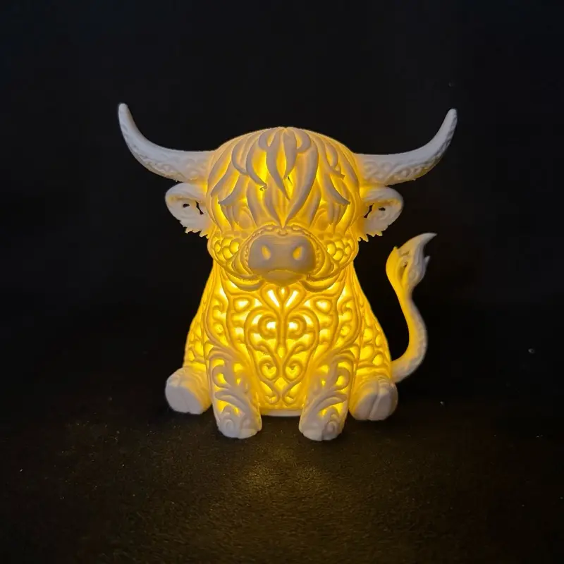 Highland Cow Tea Light - Decorative Sculpture with Intricate Design and Warm Glow