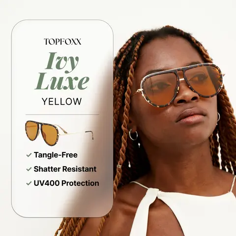 Topfoxx Ivy Luxe Yellow Tangle-Free Sunglasses | Fashionable Round Aviator Sunglasses with UV400 Protection & Certified Shatter-Resistant Lenses - Stylish Eyewear Shades for Men & Women - Outdoor Fashion Sun Glasses for Outdoor, Casual & Streetwear