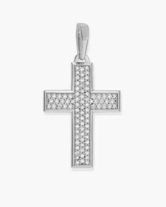 Iced Out Mosaic Cross Pendant - Silver