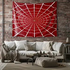 Red-and-White Printed Tapestry,Radiating Spiderweb Pattern, Stylish Bedroom Wall Hanging Tapestry. Superhero Theme Tapestry, Personalized Wall Decoration, Suitable for Bedroom, Living Room and Study Wall Art Decoration, Home Bedroom Decor