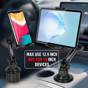 Cup Holder For Tablet Mount & Phone Mount For Car, Adjustable Base For Most 4.7-12.7" Cell Phones And Tablets