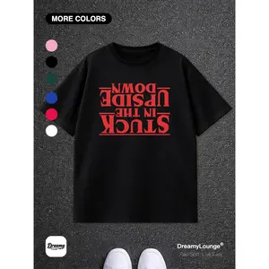 180g[100%cotton]Stranger Things Group Photo Cycling Inverted Silhouette Element, Loose Short Sleeve, Casual Breathable, Home Wear, Daily Wear, Pajamas