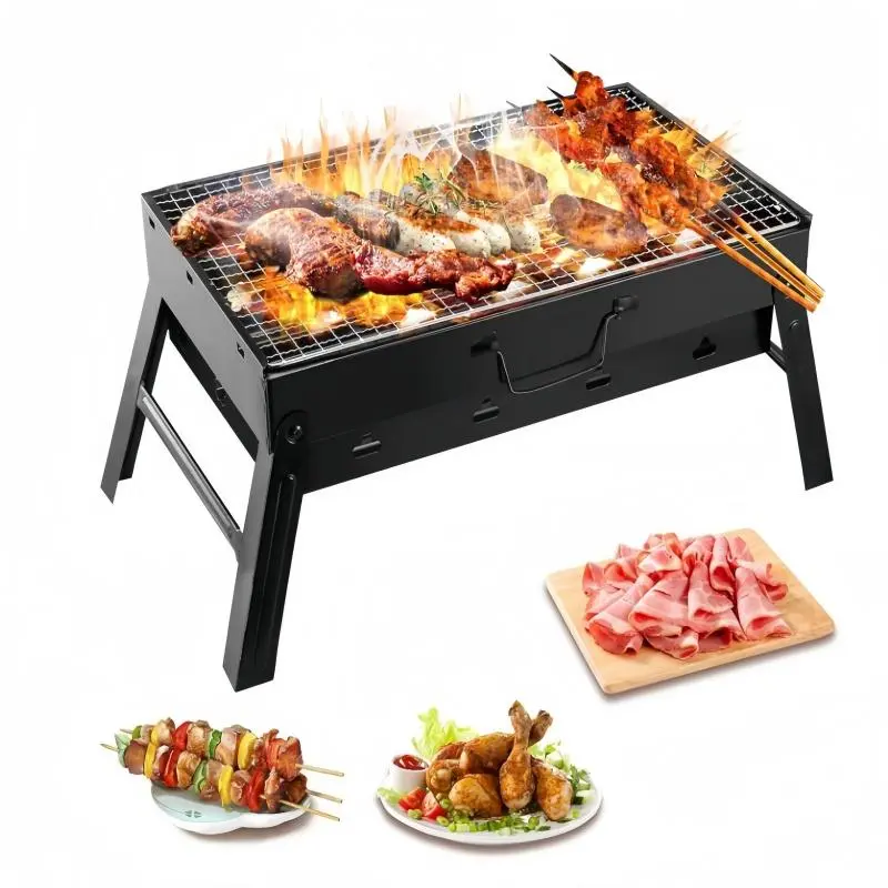 Portable Charcoal Barbecue Grill, Foldable Barbecue Grill, Outdoor Barbecue Grill for Garden Patio, Barbecue Accessories, Camping Kitchenware, Camping Gear