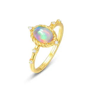 Opal Oval Cut Vintage Style Adjustable Ring