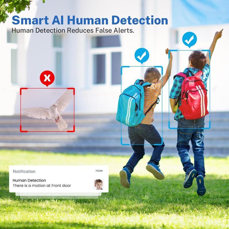 Wireless Video Doorbell Camera with AI Human Detection, 2-Way Audio, Live View, Night Vision, Cloud Storage, Battery Powered, 2.4G WiFi Home Security Camera for Indoor & Outdoor Surveillance