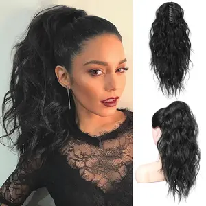 Ponytail Extension, 18 Inch Claw Clip Ponytail Extension, Wavy Curly Claw Clip in Ponytail Hair Extensions, Natural Fake Ponytail Synthetic Hairpiece for Women (Natural Black)