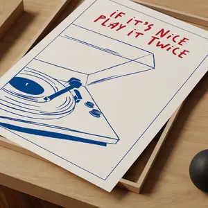 Music Wall Art Play It Twice Record Player Poster
