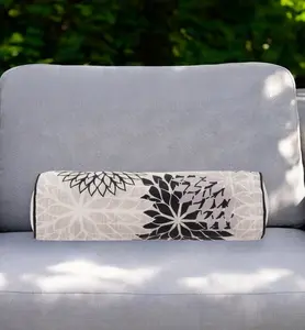 HomeRoots 6x20 in. Black, Gray & White Bolster Floral Durable Cushions - Indoor, Outdoor Throw Pillow for Outdoor Sofas, Furniture