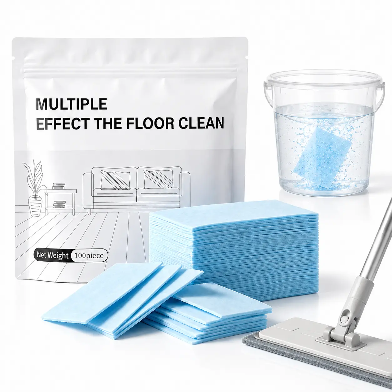 100-Piece Floor Cleaning Tablets, Multi-Surface Cleaner Tablets, Water Soluble Floor Cleaner for Hardwood, Tile, Laminate & Vinyl Floors