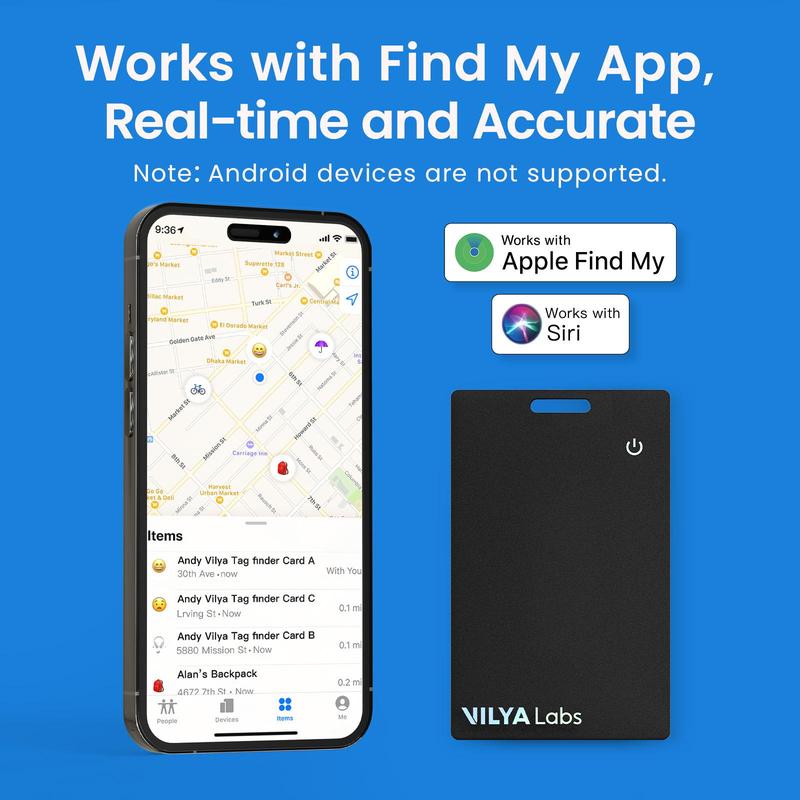 VilyaLabs Wallet Tracker Card Rechargeable for Apple Find My, Slim and Thin Up to 0.06inch, Water Resistant, with Dual Protection System