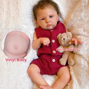 18 Inch Adorable Full Body Vinyl Girl Doll With Rooted Hair Dress In Red Outfits Handmade Waterproof Flexible Lifelike Newborn Doll For Family's Gift