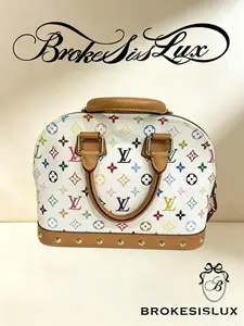 Pre-owned Louis Vuitton LV White Murakami Multicolor Alma Bag | Vachetta Leather Trim, Vintage Top Handle Handbag