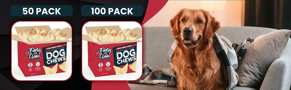 Fang & Claw Water Buffalo Ears for Dogs 5-Inch Whole Ears 50-Pack Long-Lasting Natural Dog Chews High Protein Grain-Free Dental Health Support Grass-Fed from India
