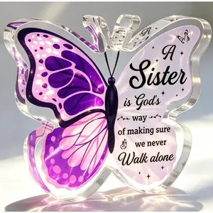 Personalized Butterfly Acrylic Plaque for Sister – Timeless & Elegant Desk Decor – "A Sister is God's Way" Keepsake Gift – Perfect for Her Shelf (3.9" x 3.3")