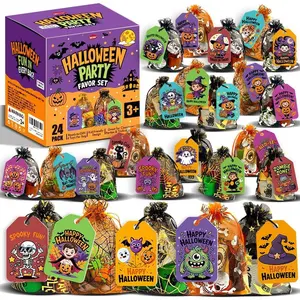 24 Pack Halloween Party Favors for Kids–Prefilled Mesh Treat Bags with Toys, Gift Tags & Twine–Trick or Treat Goodie Bag Fillers, Classroom Prizes & Exchange Gifts