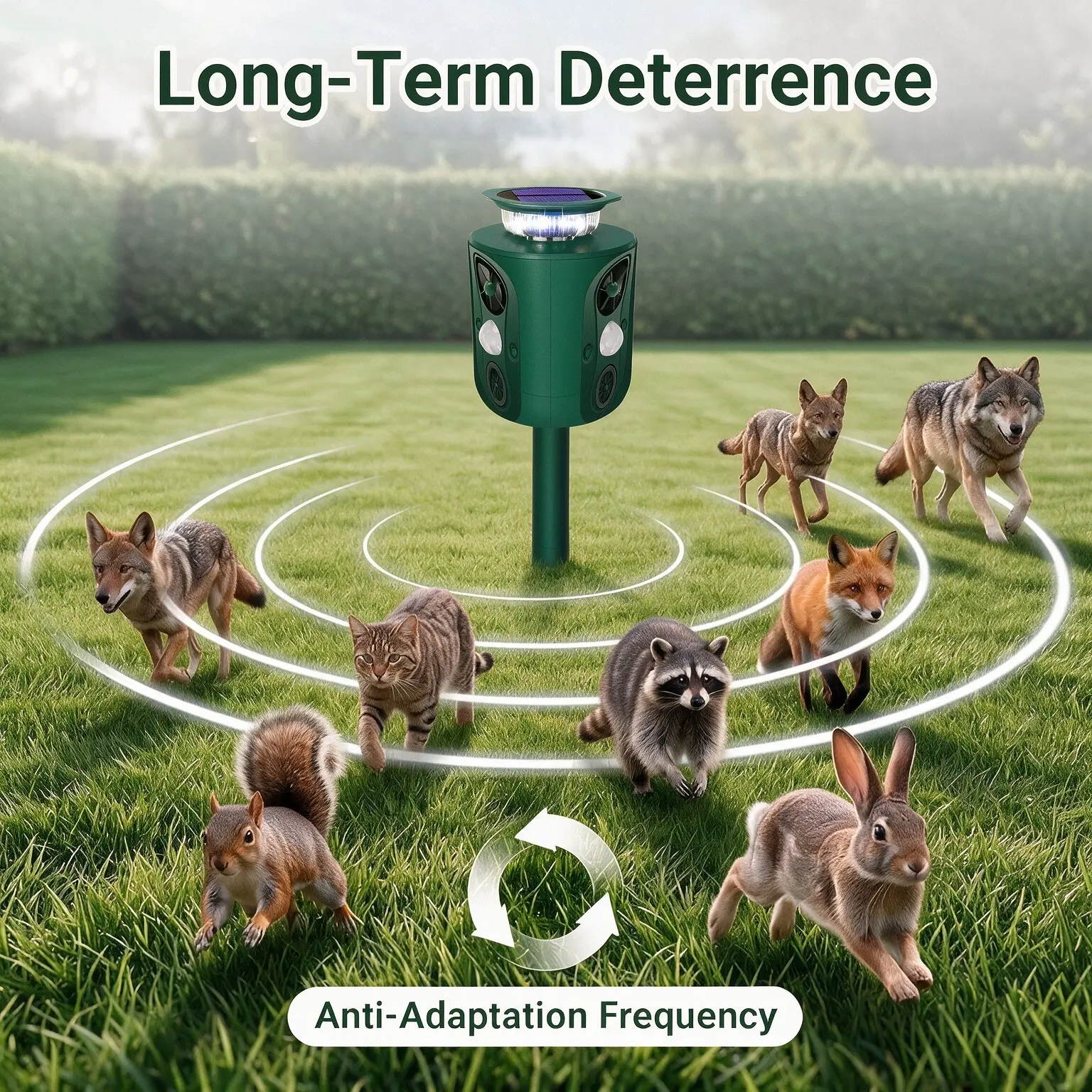Outdoor Solar Animal Repellent Ultrasonic 2026 Upgrade, Weatherproof 360 Full Coverage Motion Trigger Repeller Keeps Deer Stray Cats Squirrel Bird Rabbit Raccoon Skunk Off Yard & Garden