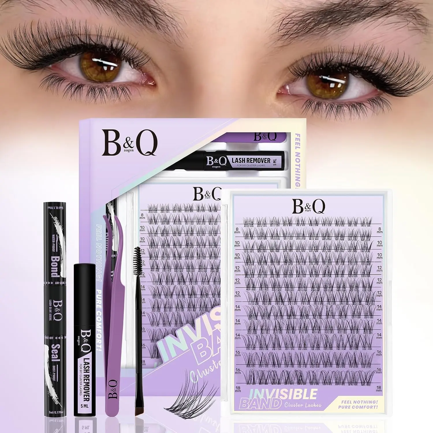 B&Q Flora Eyelash Clusters Kit - Velure DIY Lash Extension Kit at Home | Friendly Natural Lashes, 120pcs 8-18mm Wispy Clusters with 0.03mm Invisible Band & Waterproof, Daily Collection