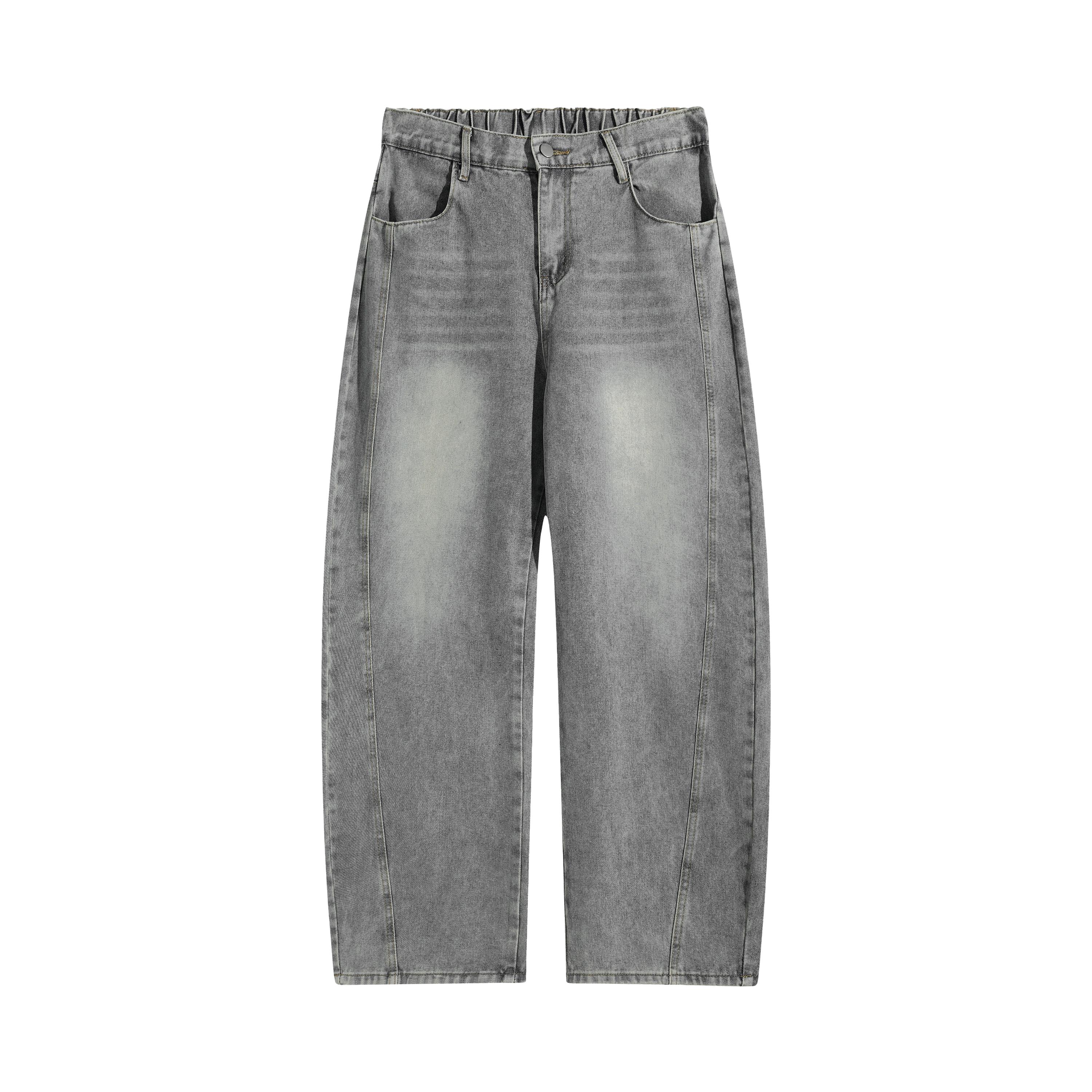 Men's Dark Gray Washed Plain Menswear Baggy Jeans - Elastic Waistband, Wide Straight Legs, Vintage Hip-Hop Swag Clothes, Plus Size Men's Clothing Casual Long Streetwear Pants