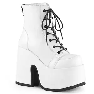 Demonia Camel-203 White Vegan Leather Ankle Boots
