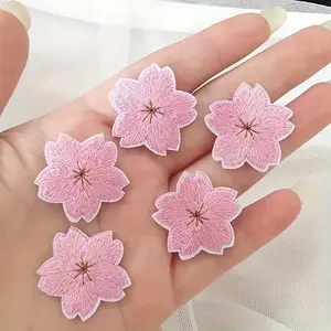 5pcs Pink White Plum Blossom Embroidered Applique Skirt Bag Decoration Repair Hole Decoration for Jackets Backpacks Jeans T-shirt