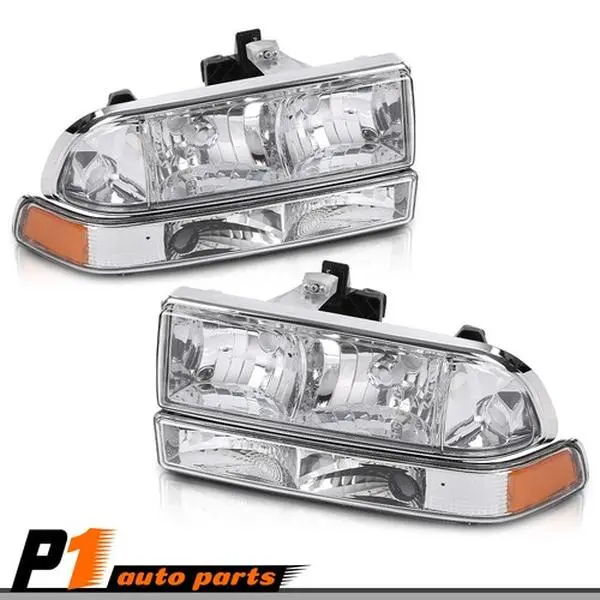 Fit For 98-04 Chevy S10/Blazer Clear Chrome Amber Corner Headlights Bumper Lamp