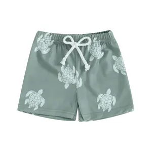 Toddler Baby Boy Swim Trunks Green Turtle Print Beach Shorts Beachwear Set Beach Summer Bathing Suit