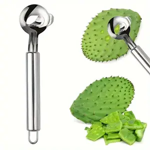 Stainless Steel Cactus Peeler & Paring Knife Set – Long Handle Slicer and Noodle Cutter Spoon with Hanging Hole for Cactus, Fruits, and Kitchen Cooking