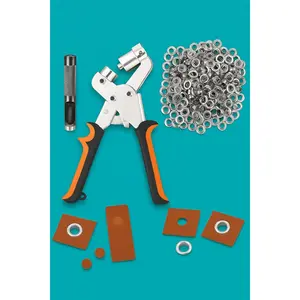 500-Piece Grommet Kit with Hand Press Setter – ¼-inch Eyelets for, Canvas,, – Complete DIY Repair & Craft Tool Set-Orange+Black+10MM