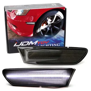 iJDMTOY Black-Out Smoked Lens White Full LED Front Fender Side Marker Light Assembly Kit For 2003-2007 Infiniti G35 Coupe