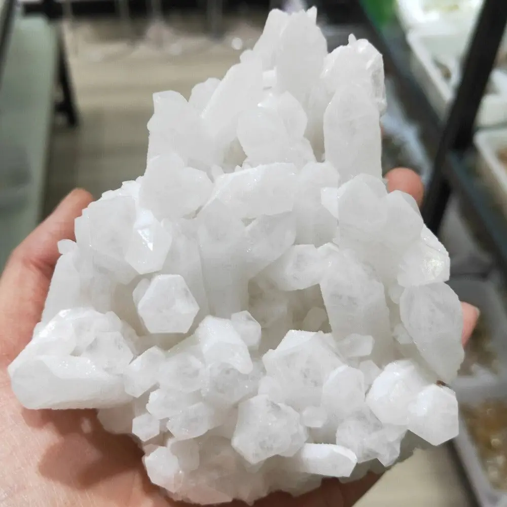 Natural White Chrysanthemum Rock Quartz Crystal Cluster