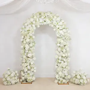 Artificial Flower Arch Backdrop White 4ft x 8ft Silk Roses & Baby's Breath for Round Top Double Arch Stand