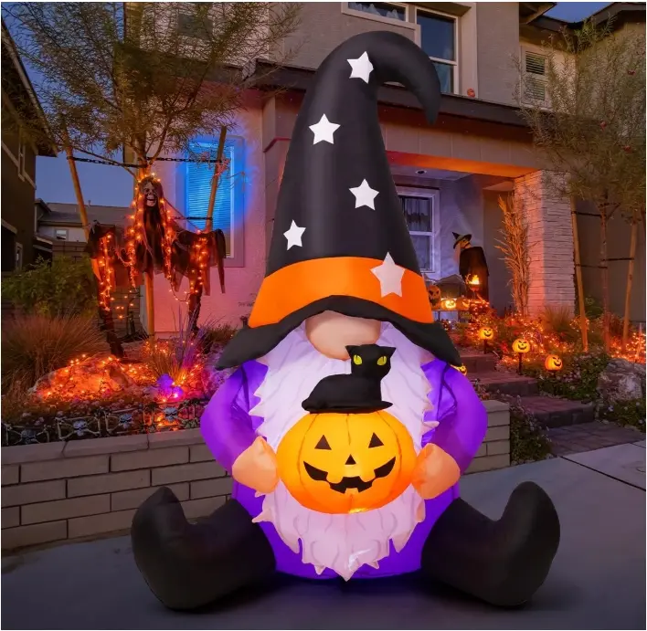 5 FT Halloween Inflatables Outdoor Decorations, Gnome with Pumpkin Blow Up Yard Decorations Built-in LED Lights for Halloween Outdoor Decoration