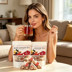 Your New Daily Ritual – Rose Ginger Tea, 24 Bags.With Red Ginseng, Brown Sugar, Goji Berry & Licorice.Caffeine Free.A 5-Minute Break from Your Busy Day.Just Steep, Sip, and Let the Warmth Sink In.Hot or Iced.