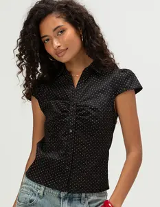 LOVE TREE Womens Polka Dot Button Up Shirt