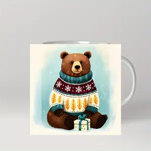 Cute Bear In Winter Sweater Mug Christmas Gift Coffee Cup Holiday Decorative Drinkware