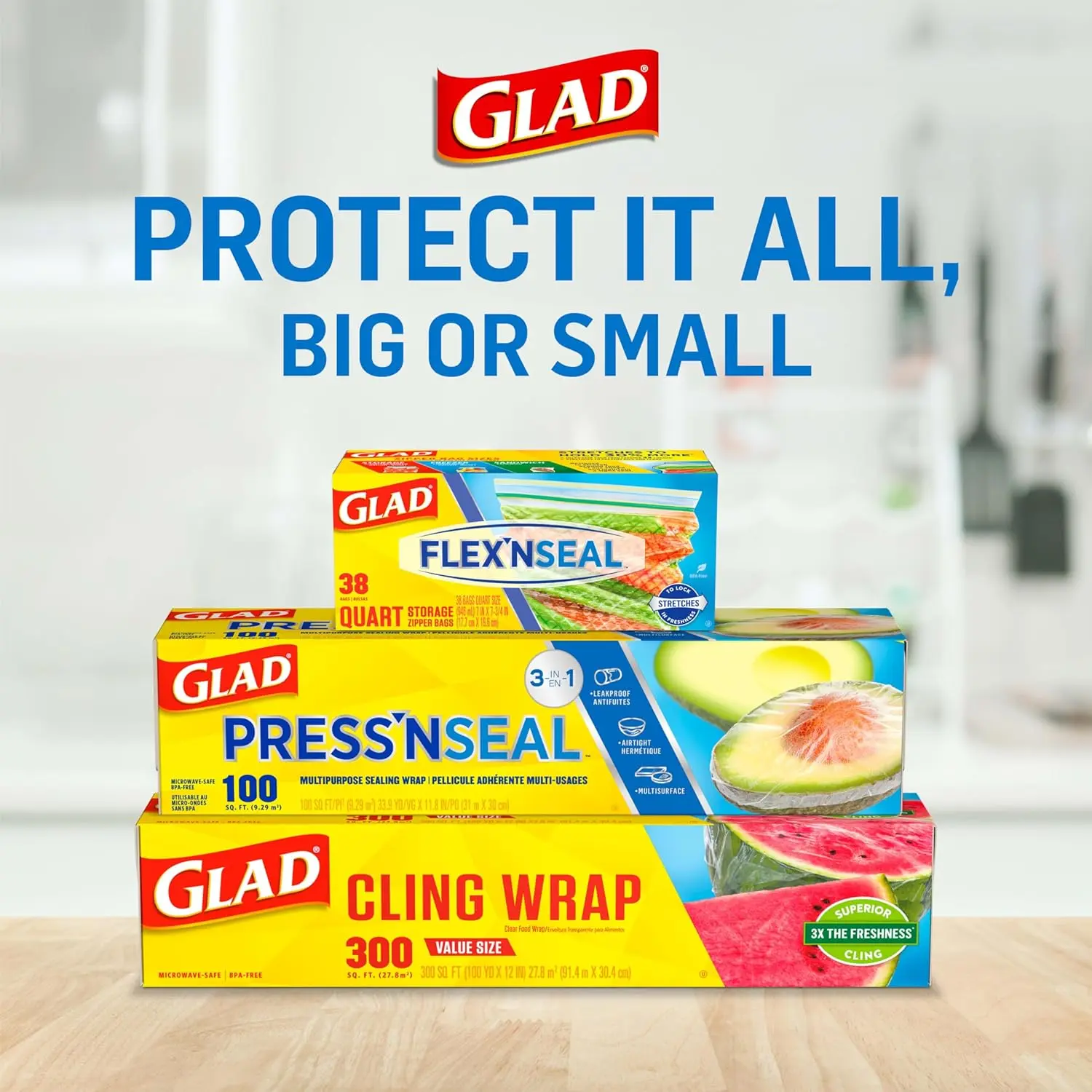 Glad Press'N Seal Plastic Wrap for Food Griptex Technology 70 Square Foot Roll BPA Free Microwave Safe Leak Proof Airtight Seal Pack of 1