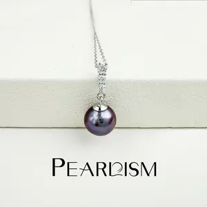 【Live】PEARLISM Dainty Minimalist Everyday Edison Pearl Pendant Necklace Collection - 8-9mm Round 925 Sterling Silver with Crystals-AFEP020,AFEP021