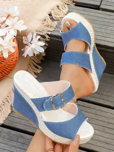 Women's Baroque Pattern Textile Sandals, Waterproof Rubber Sole Design, All-Season Comfortable Footwear for Women